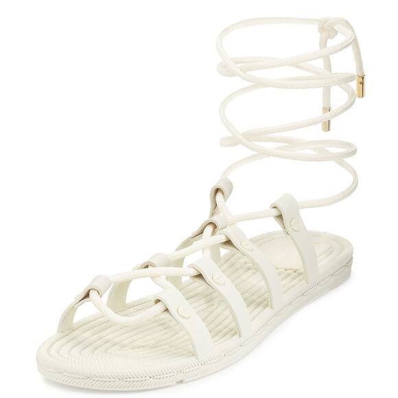 Tory Burch Shoes - Tory Burch Lace Up Gladiator Rope Strappy Ankle Wrap Flat Sandals Off White